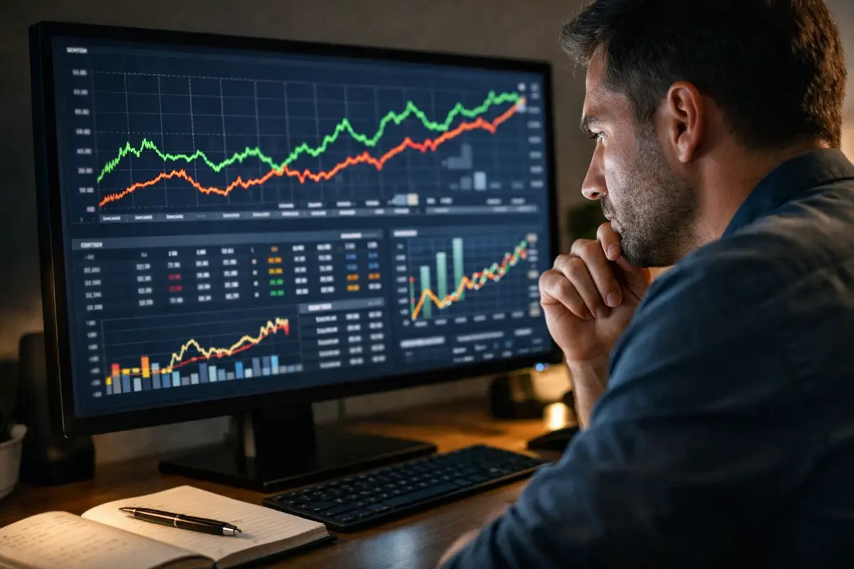 Professionele wedder analyseert grafieken op computerscherm