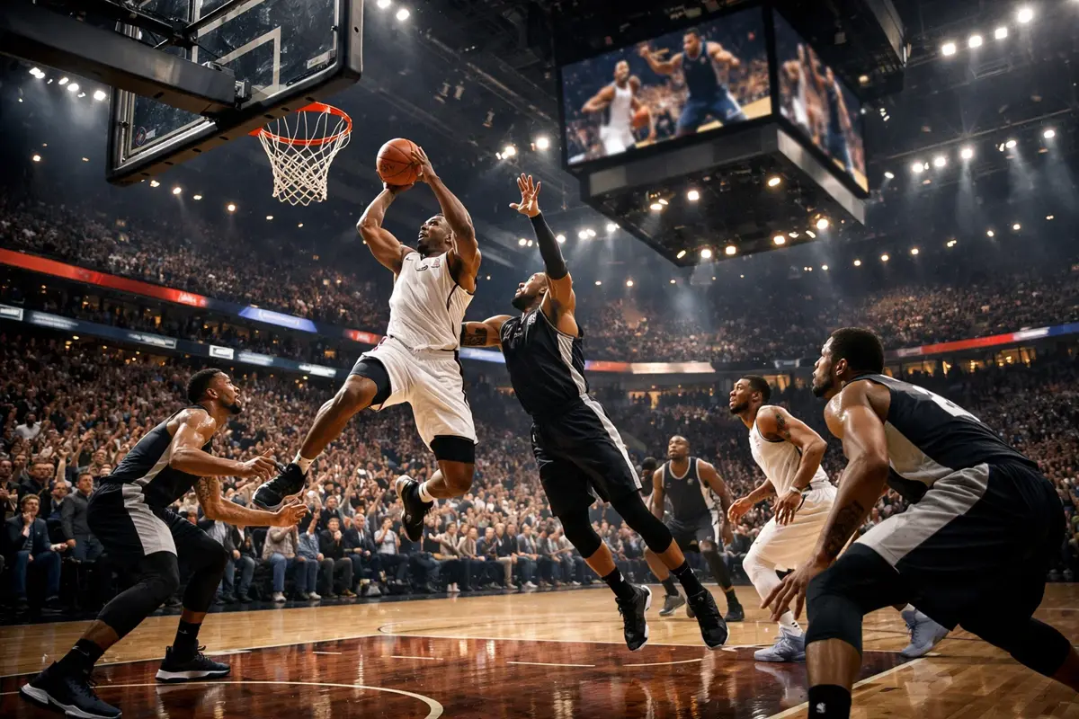 Spannend moment tijdens NBA-wedstrijd met fans op tribune