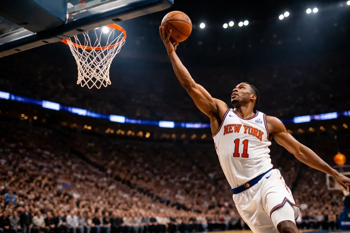 Basketbalspeler maakt een score tijdens NBA wedstrijd